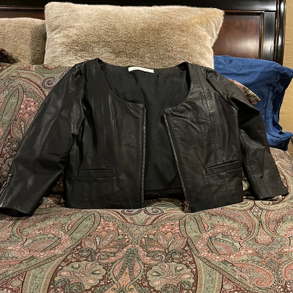 Hare and Hart 3/4 sleeve cropped leather jacket